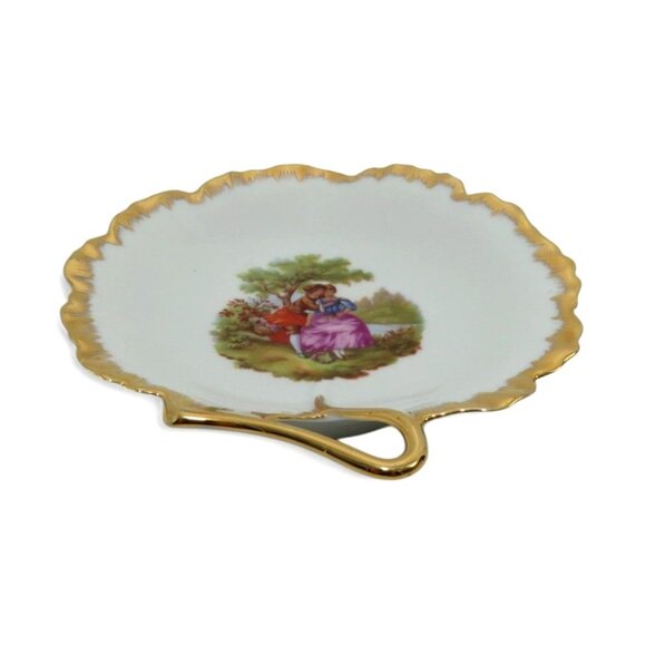 LIMOGES Courting Couple Heart Shaped Candy Dish Gold Trim France Vintage - Picture 6 of 10